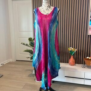 Charlie Paige Women's One Size Tie Dye Beaded‎ Sleeveless Casual Dress